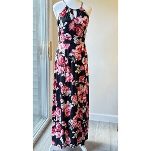 Candies Halter Maxi Dress Medium Black Pink Floral Whimsigoth Witchy